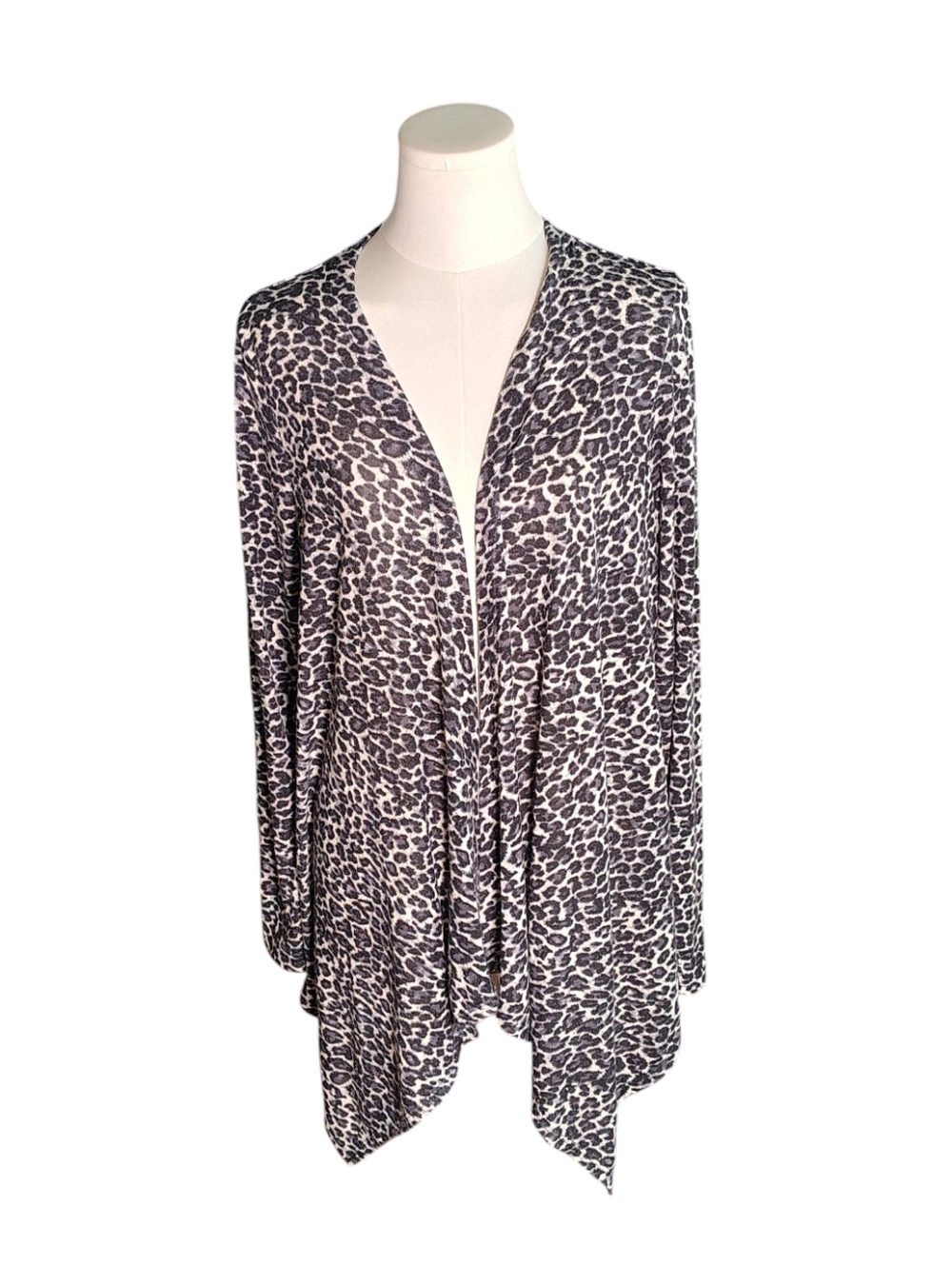 French Postcards Gray Cream Leopard Print Asymmetrical Sweater Shrug Size Large